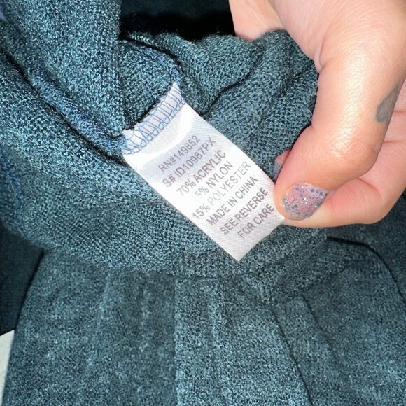 Teal Bell Sleeve Knee Length Dress Size Keyhole Sweater Dress - Picture 5 of 7